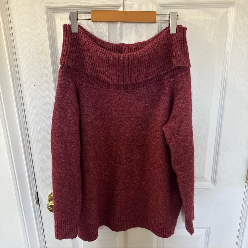 Aritzia Wilfred Free Wool Blend Cozy Red/Burgundy Off-Shoulder Sweater Large